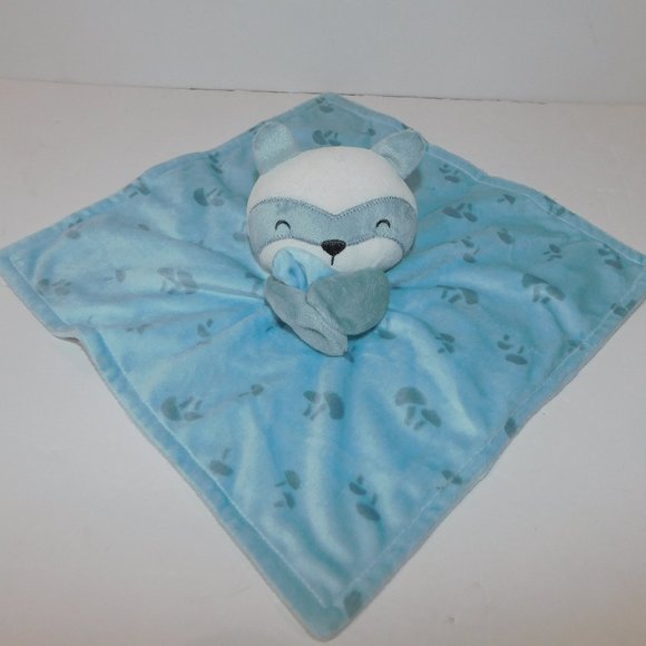 Modern Moments by Gerber Blue White Raccoon Security Blanket - Picture 1 of 6